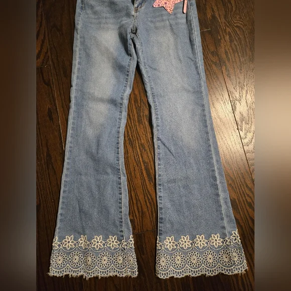 Girls Gogo Star Crochet Textured Denim Flare Pants Jeans Size 14 NWT - Picture 6 of 11